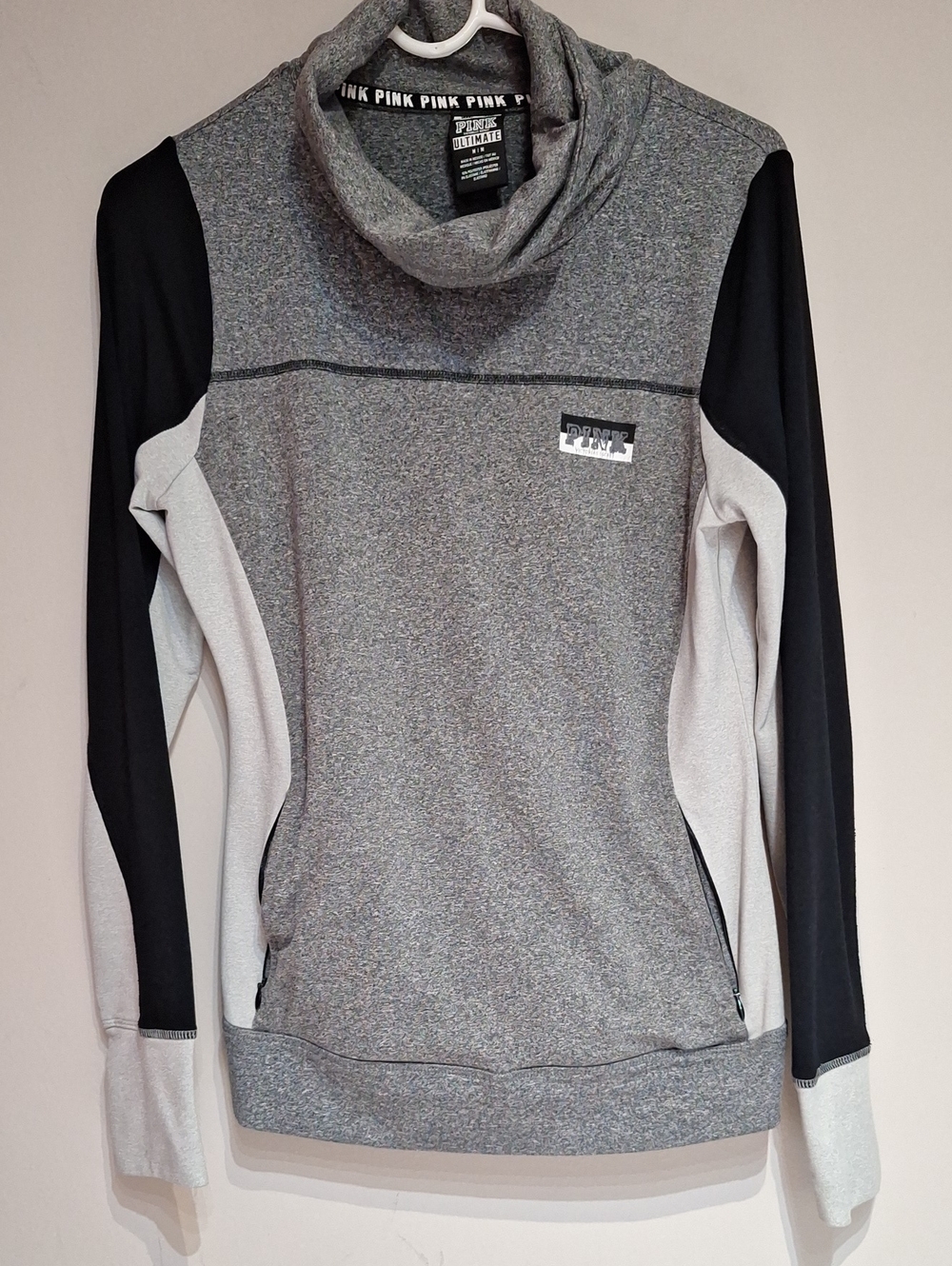 PINK Victoria's Secret Gray and Black Colorblock Cowl Pullover